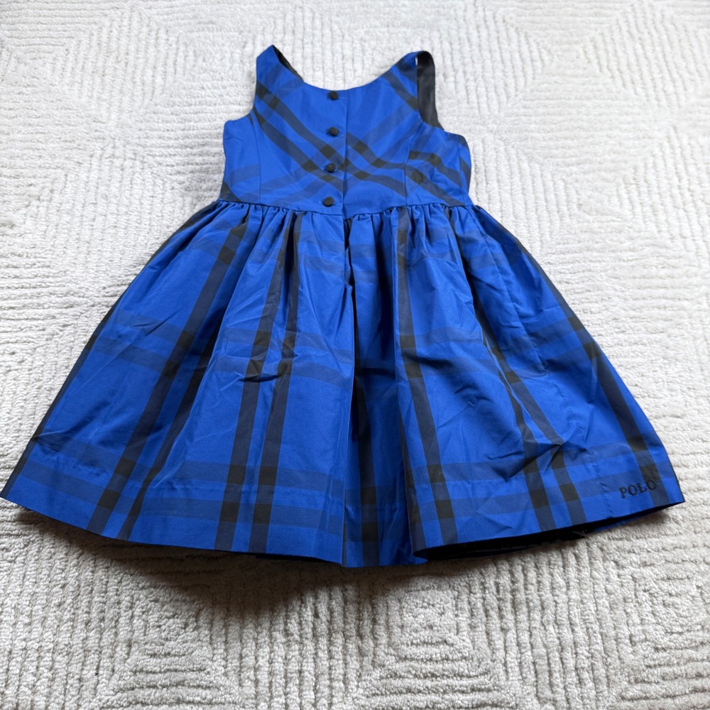 Polo Ralph Lauren Plaid Dress Girls 5 Blue Black Tartan Fit Flare Party Preppy - Picture 2 of 12